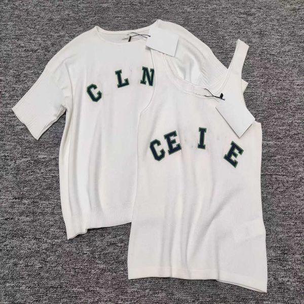 

designer new women t shirt shirt og 2023 spring/summer small fragrance casual contrast round neck letter loose sleeve knitted women, White;black