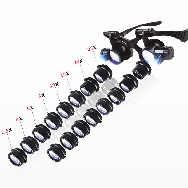 

magnifying glasses 2.5x 4x 6x 8x 10x 15x 20x 25x multi-power double led lights magnifier eye glasses watch repair loupe jeweler magnifying g