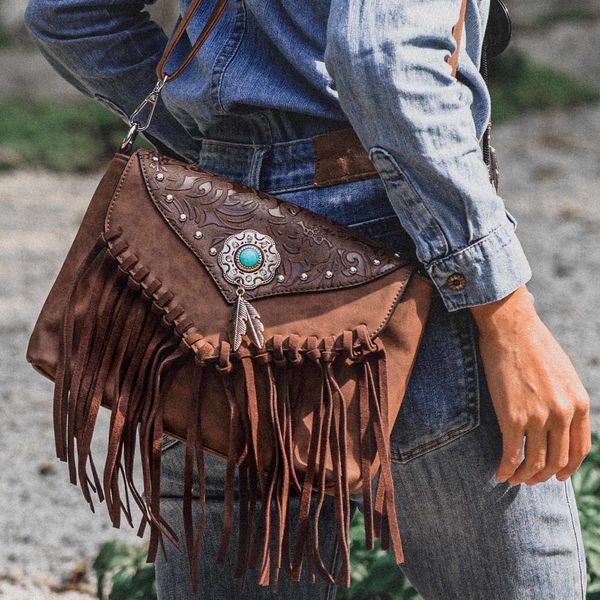 

evening bags celela original design women's handbag luxury western purses fringe bag pouch shoulder bag pu leather purse turquoise tote