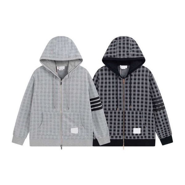 

luxury designer women t shirt shirt trendy spring zip hooded plaid casual loose jacket, Black