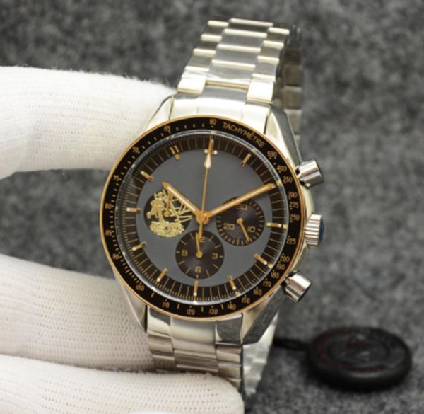 

men's quartz sports battery watch eyes on the stars limited edition two-tone gold and black dial stainless steel professional dive 1970, Slivery;brown