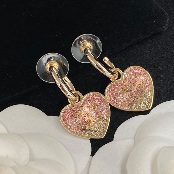 

luxury earrings designer earrings pink diamond heart earrings 925 silver gold plated dating marriage engagement ceremony, Golden;silver