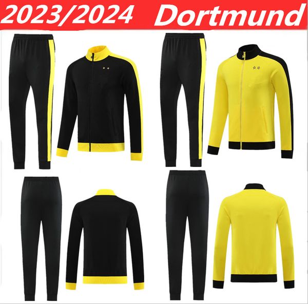 

23/24 dortmund survey football sportswear training suit jogging haaland reus neongelb bellingham hummels brandt reyna brandt jacket set, Black