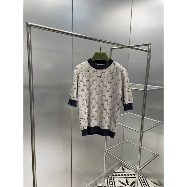 

womens designer t shirt tracksuit summer full body jacquard contrast round neck sleeve wide plate slim pullover shirt wear, White