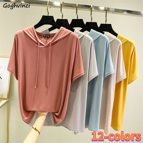 

women's t-shirt thin t-shirt women's hooded fashion loose casual full match korean style solid simple y2k aesthetics 230408, White