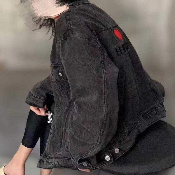 

designer new women t shirt shirt versatile family love embroidered denim coat relaxed long sleeve, Black;brown