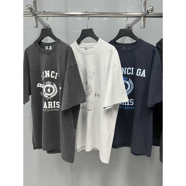 

womens designer t shirt tracksuit shirt high edition house 1917 crown wheat ear crack print wash sleeve for men women, White;black