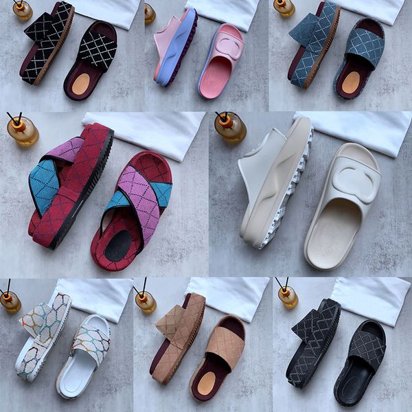 

fashion womens sandles leather slipper pillow designer platform slides light blue black pink sandal for woman real summer street nice dress