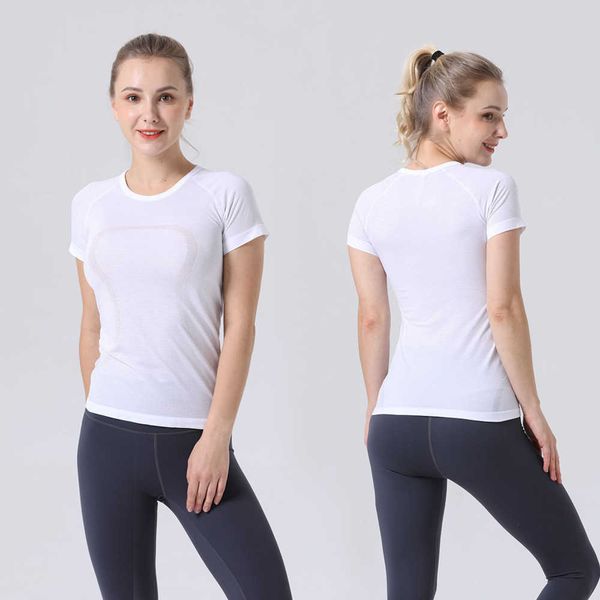

women yoga tshirt outfits sports fitness clothing woman t-shirt short sleeve workout shirts gym running wear lady breathable quick drying hi, Gray