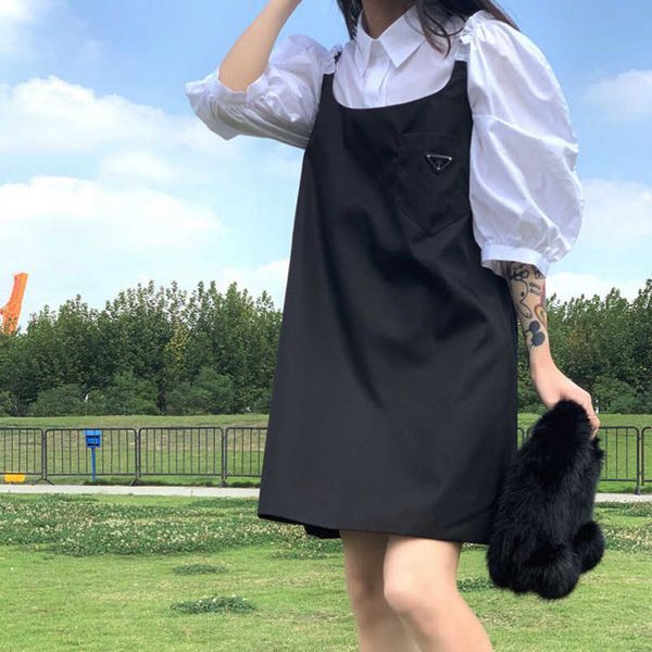 

2023 new designer womens t shirt high-end shirt family triangle summer slim loose versatile sleeveless strap tank a-line dress, Black;gray