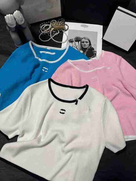 

women's t-shirt designer knitted base sweater, cashmere yarn, chic, 2023ss, super high cost-effectiveness, three color short sleeved sw, White