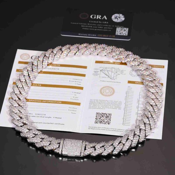 

luxury fine jewelry 20 mm 925 sterling silver gold plated custom moissanite cuban link chain necklace
