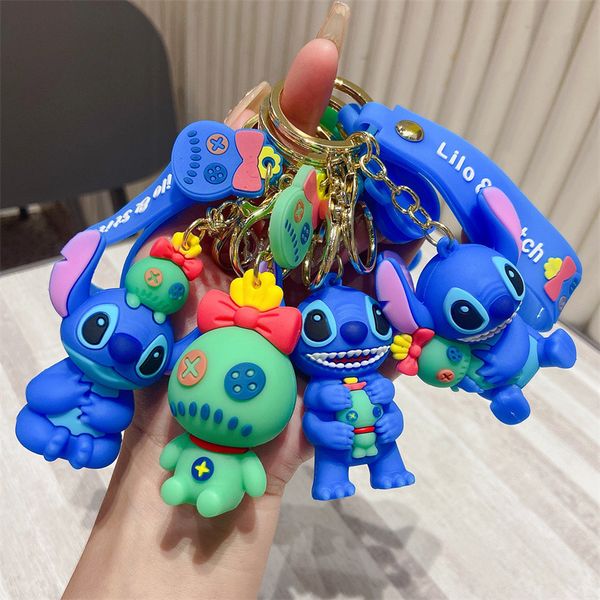 

cute animation stitch jewelry keychain different design pvc key ring accessories, Red;brown