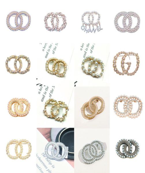 

classic double letters crystal pearl pin brooches luxury designer men women gold silver plated jewelry for for suit dress cape buc2605595, Gray