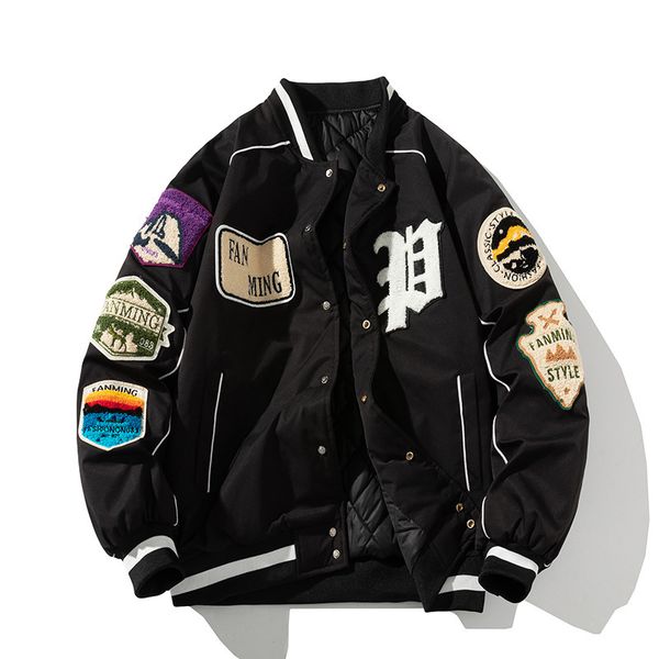 

men's jackets winter american street embroidery jacket baseball shirt heavy cotton coat and women's 230410, Black;brown