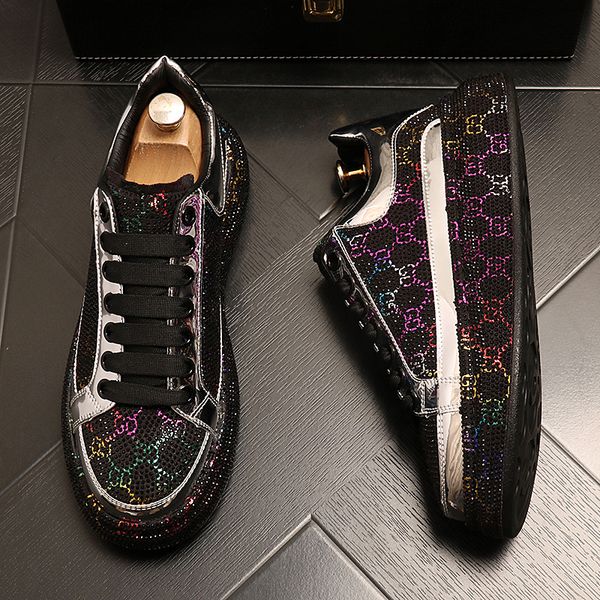 

fashion men casual walking sports running shoes breathable rhinestone dazzle travel fitness sneakers platform sneakers, Black
