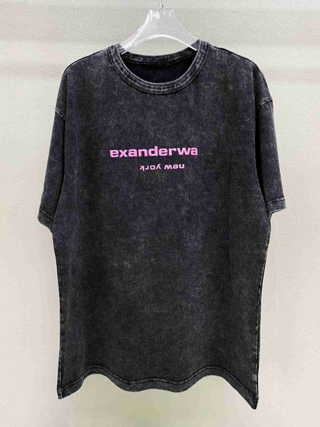 

correct version of aw trendy brand washed old foam printed round neck t-shirt for men wang women loose fitting casual versatile short sleeve, White;black