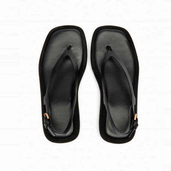 

new sandals women black flat form summer soft leather flip flops chunky s plus size beach shoes 230406