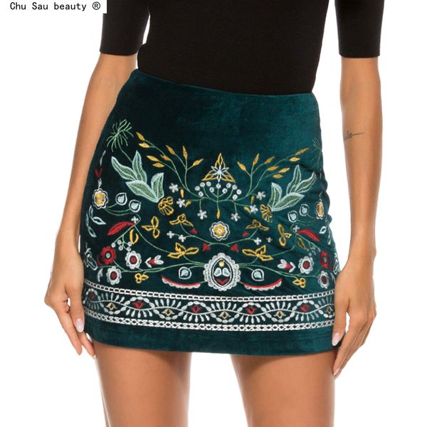 

skirts fashion spring flower emboridery mini ski bohemian vintage women's pencil skirt elatic bodycon unique summer sprint 230410, Black
