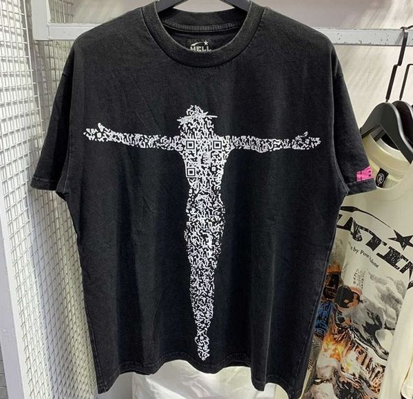 

T Shirt hellstar shirt Men's T-Shirts Short Sleeve Top foil print hipster Grey Rapper Black Loose fitting Street graffiti Hip Hop, Indigo