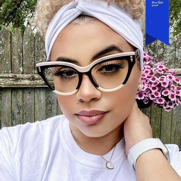 

cat eye rivet black and glasses white panda plain frame anti blue ray ins retro