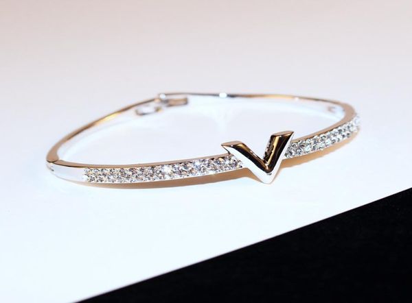

european brand letter v bangle bracelet luxury zircon charms bangles for women party exquisite jewelry accessories valentine0397019455, Black