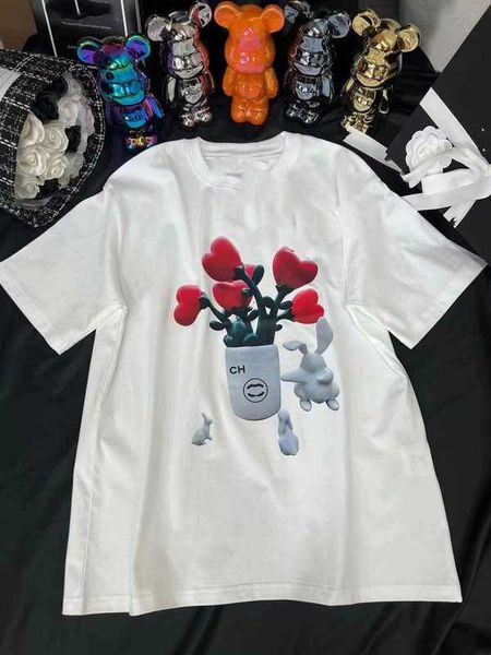 

women's t-shirt designer white t-shirt short sleeve chic 2023ss fashion spring/summer new flower pattern classic versatile nr7z