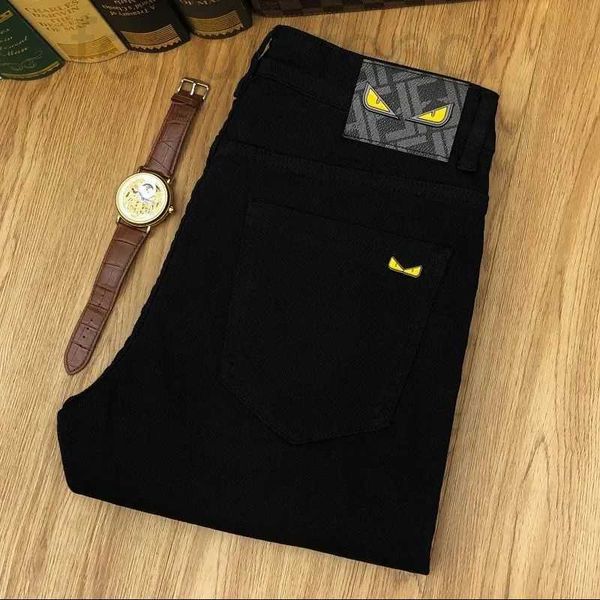 

men's jeans designer spring and autumn fashion black british brand slim fit small feet pants luxury casual long l9k4, Blue