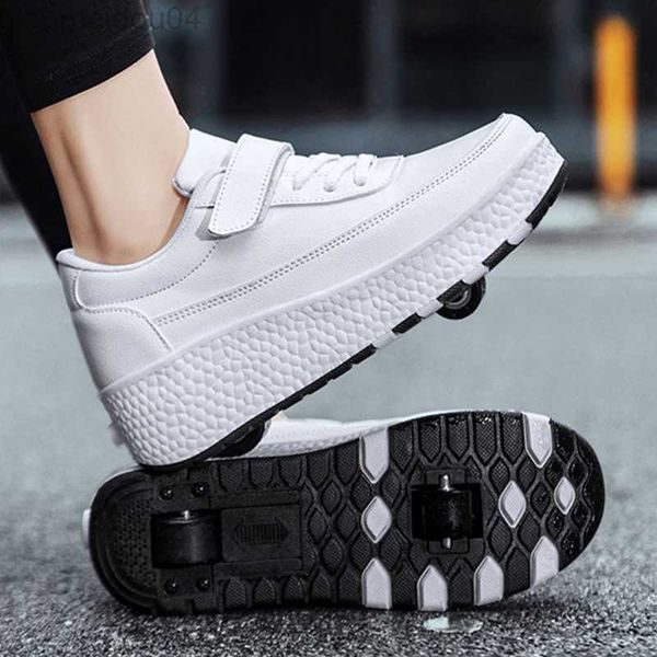 

athletic outdoor roller skate shoes kids spring 2023 fashion casual sports children 2 wheels sneakers boys girls gift game toys white footwe, Black