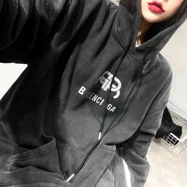 

designer women's clothing 20% off shirt correct version family chest lock classic print wash water old hooded, Black