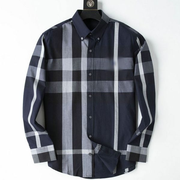 

mens casual shirt burbrery men shirts designer button polo collar long sleeved horse riding high street embroidery pure cotton plaid, White;black