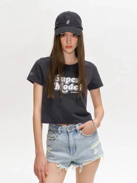 

2323 summer new women's t-shirt college style old retro fashion letter print not picky cotton high quality, White