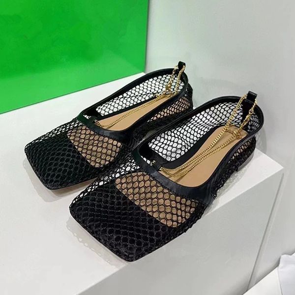 

mesh hollow gladiator sandals women 2023 summer new square toe chain shallow flat heels shoes women party shoes women, Black