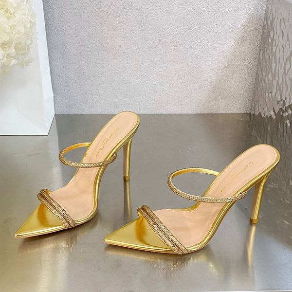 

gianvito rossi rhinestones mule suede sandals slides heeled stilletto heels open-toe women's luxury designers leather outsole evening p, Black