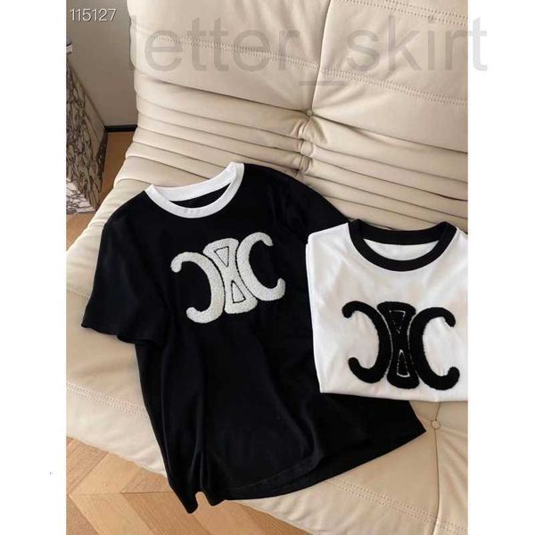

women's t-shirt designer 23ss contrast round neck signature plush loop brushed casual classic tee vvwb, White