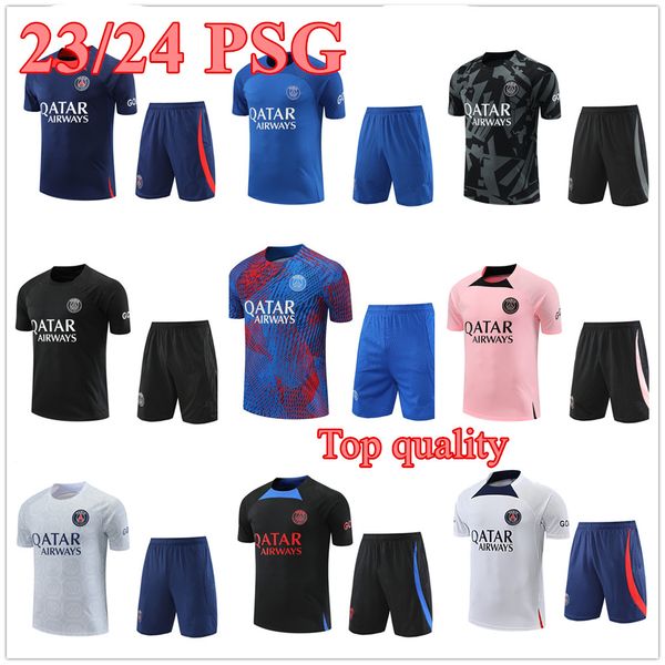 

2023 psgs soccer jersey tracksuits men short sleeve training suit 22/23 new paris football training uniform survetement chandal futbol sweat, Black