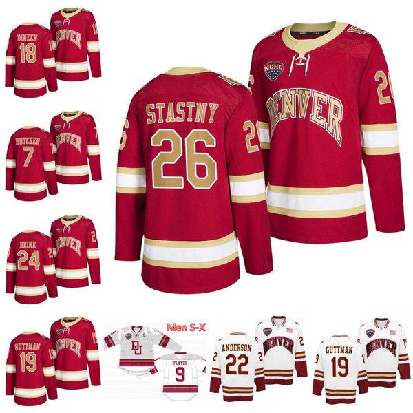 

26 paul stastny denver pioneers hockey jersey anderson griffin mendel will butcher bobby brink matt carle emilio pettersen kevin dineen ryan, Black;red