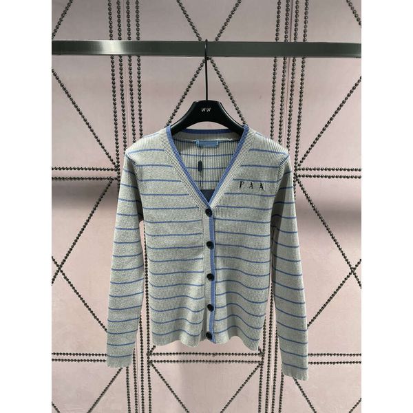 

Women Sweater Cardigan 2023 Autumn Winter New Classic Jacquard Letter Stripe Contrast V-neck Repair Versatile Knitted Coat, Pink