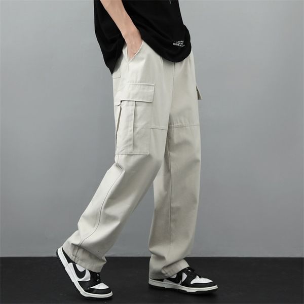 

men's pants salspor multi pocket trousers men's loose pants side button breathable printed sports pants loose casual cargo pants 2, Black
