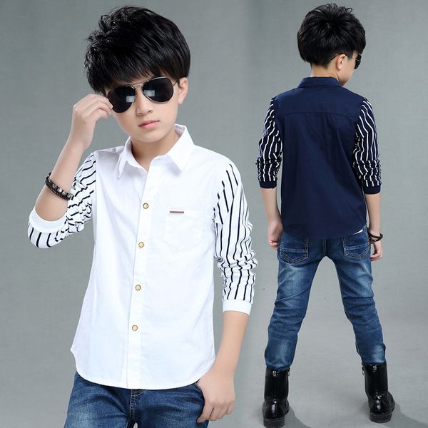 

kids shirts boys blouses and shirts children's stripe spring autumn casual white polo shirts teenager school brand outerwear cotton 230, White;black