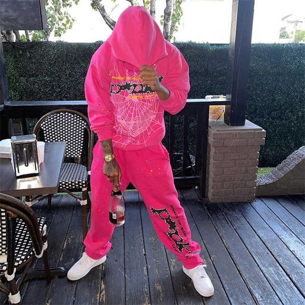 

men's hoodies fashion sp5der 555555 sweatshirts designer 2023 young bandit pink hoodie men women 1 foam printing spider web graphic swe, Black