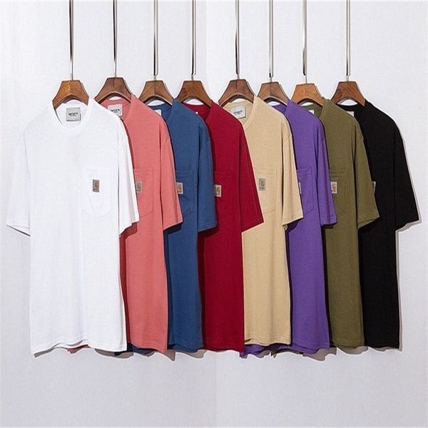 

designer mens womens t shirt round neck short sleeve outdoor sports shirts workwear breathable pocket simple pure cotton tee j2pq#, White;black