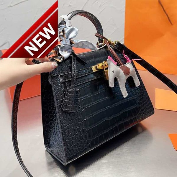 

fashion wallets women's handbags shoulder bags cowskin leather totes scarf charm with strap and box birkin crocodile pattern high capac