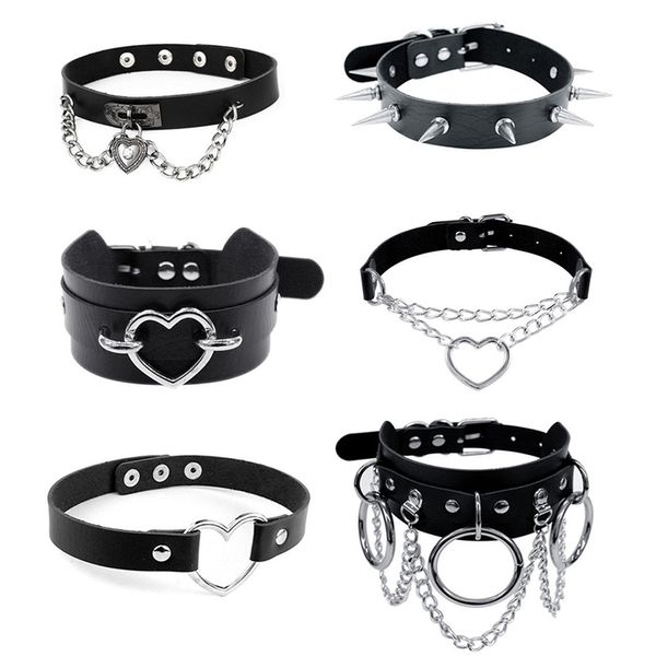 

chokers harajuku chocker heart lock key rivets black goth punk gothic choker necklace for women hip hop bondage cosplay 230410, Golden;silver