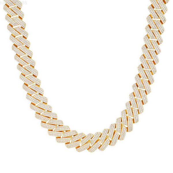 

luxury 20mm 3 rows vvs moissanite 18k gold plated 925 sterling silver iced out cuban chain necklace