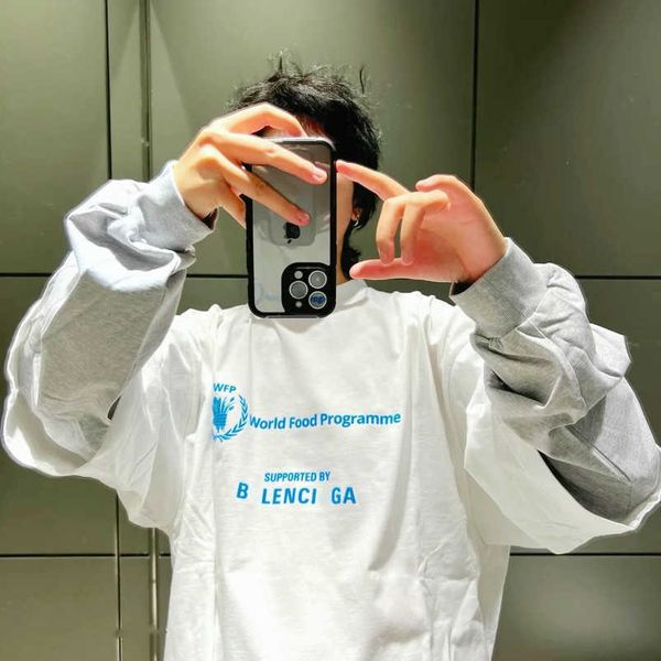 

womens designer t shirt shirt high version early spring family grain exclusive wfp splice fake two piece long sleeve t-shirt, White;black