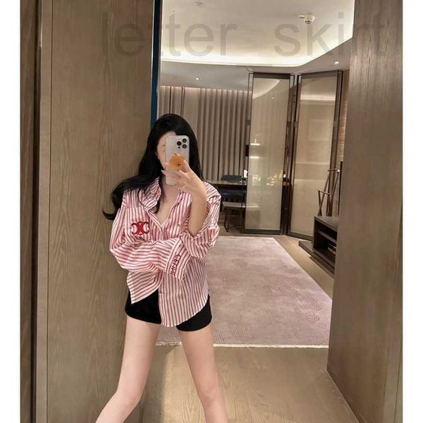 

women's polos designer new23ss striped embroidered shirt loose long sleeve style commuter cotton thin 38xj, White
