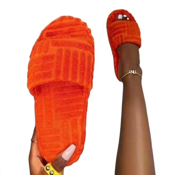

designer plush slippers for women new outer wear black white pink orange green joker plus one word slippers lady platform towel slippers siz