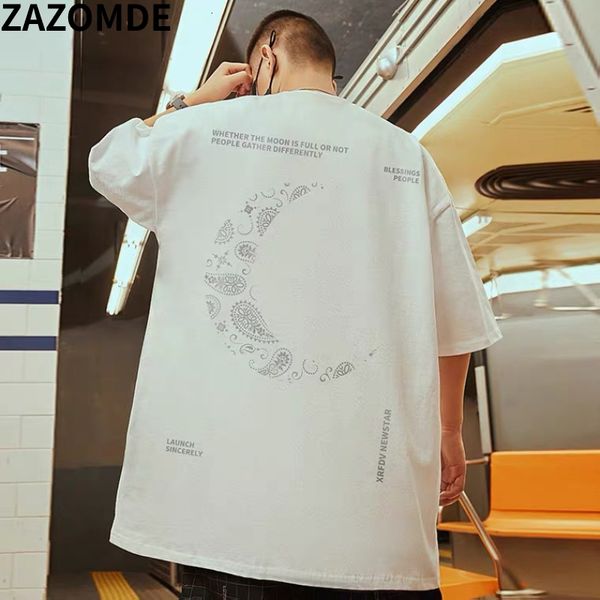 

men's t-shirts zazomde hip hop street clothing t-shirt moon graphic original night cotton casual short sleeve summer 230410, White;black