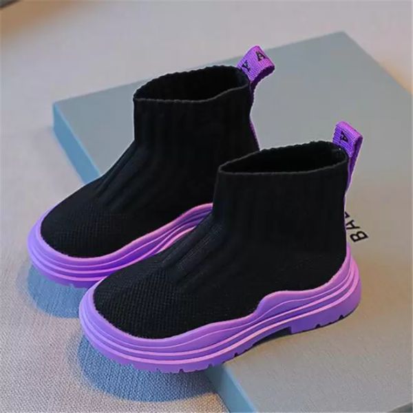

new style children's sports shoes fashion high-boots elastic fabric kids boys girls casual sneakers toddler baby chaussures, Black